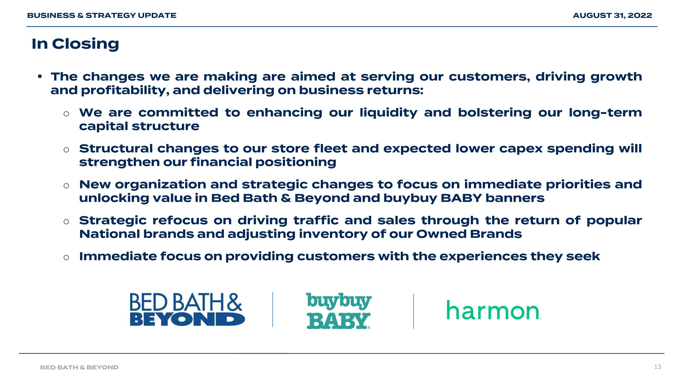 Bed Bath & Beyond Investor Day Presentation Deck slide image #13