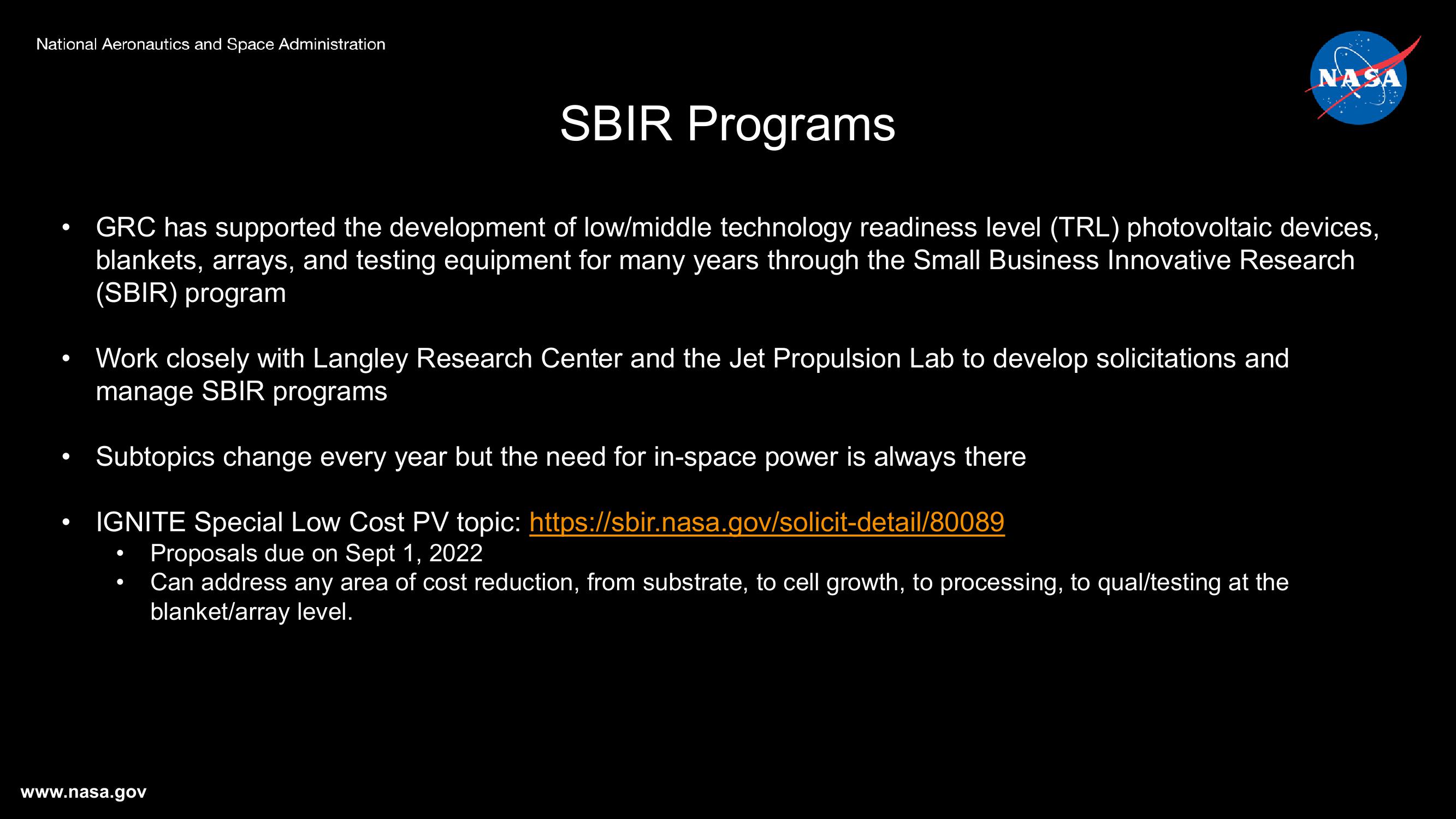 NASA's Photovoltaic Energy Research Plans and Programs slide image #10