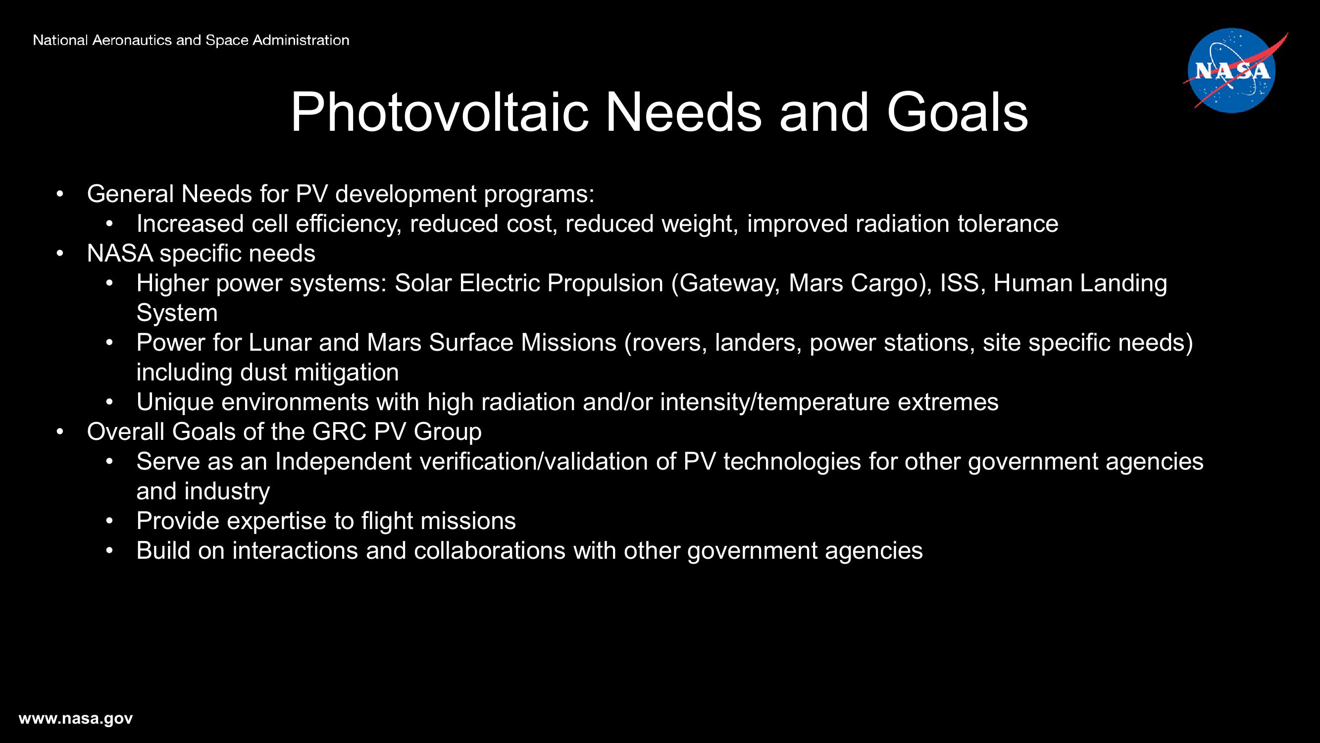 NASA's Photovoltaic Energy Research Plans and Programs slide image #2