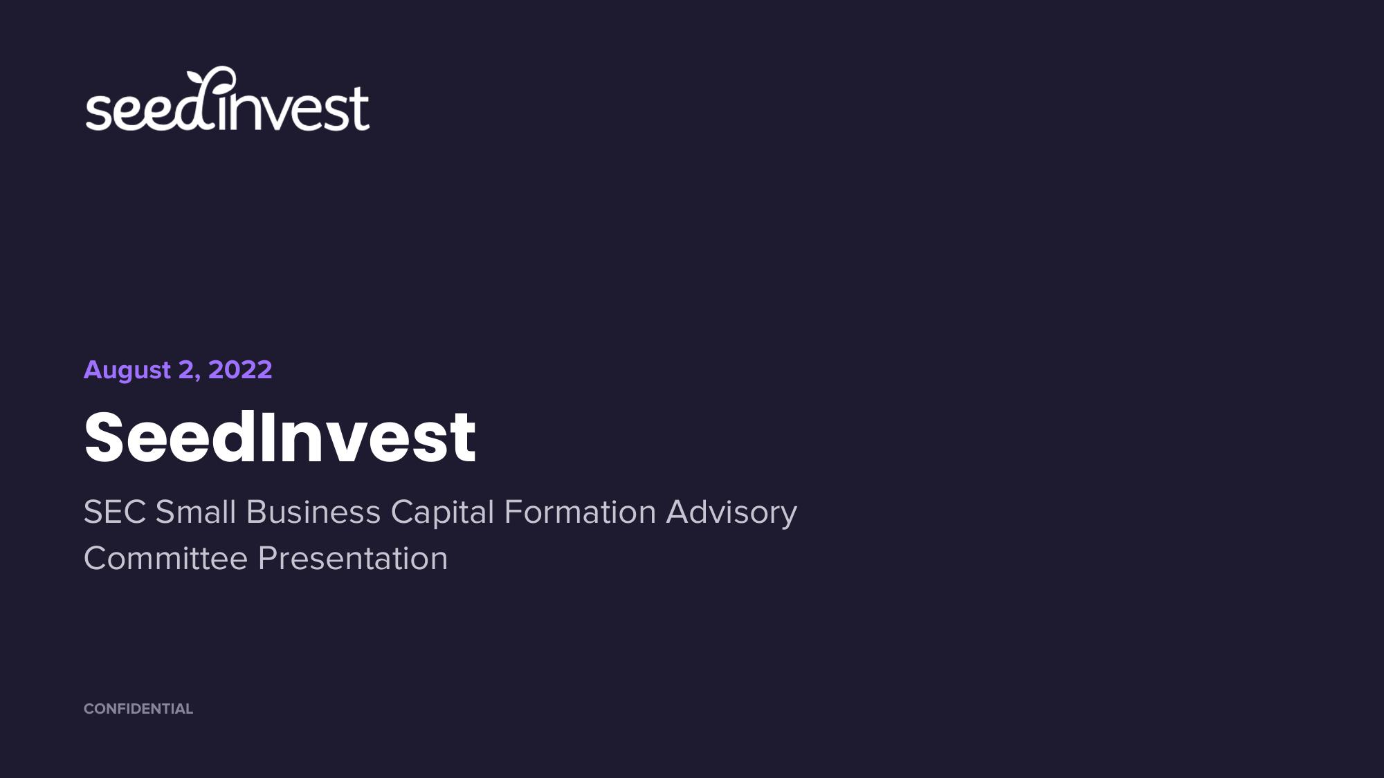 SeedInvest SEC Small Business Capital Formation Advisory Committee Presentation image