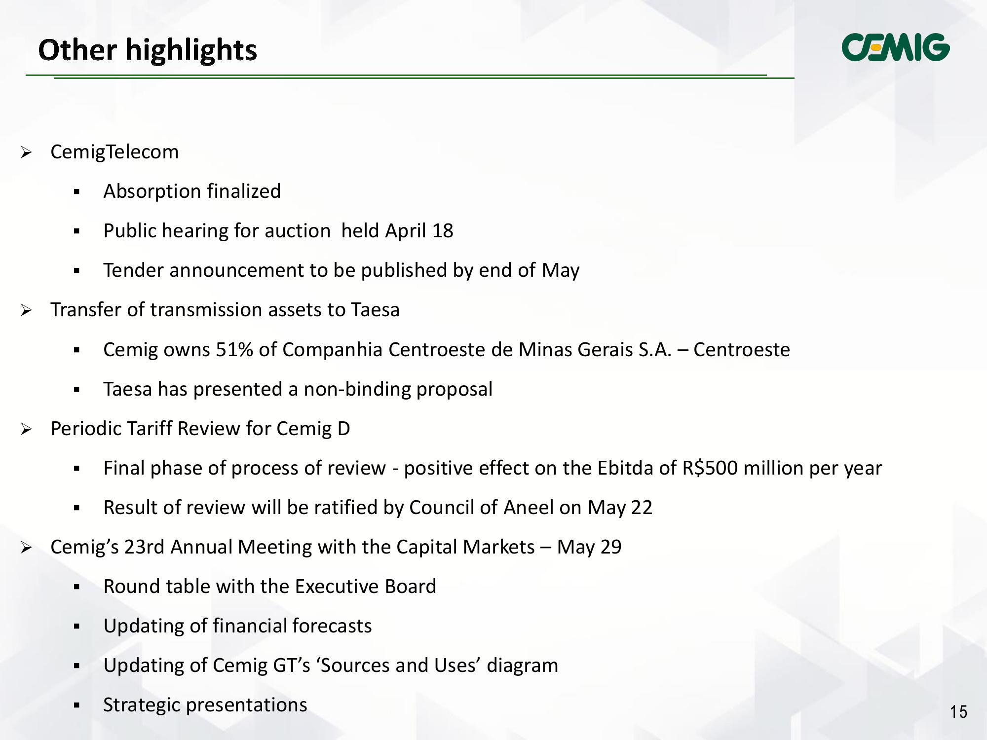 CEMIG Results 1Q2018 slide image #15