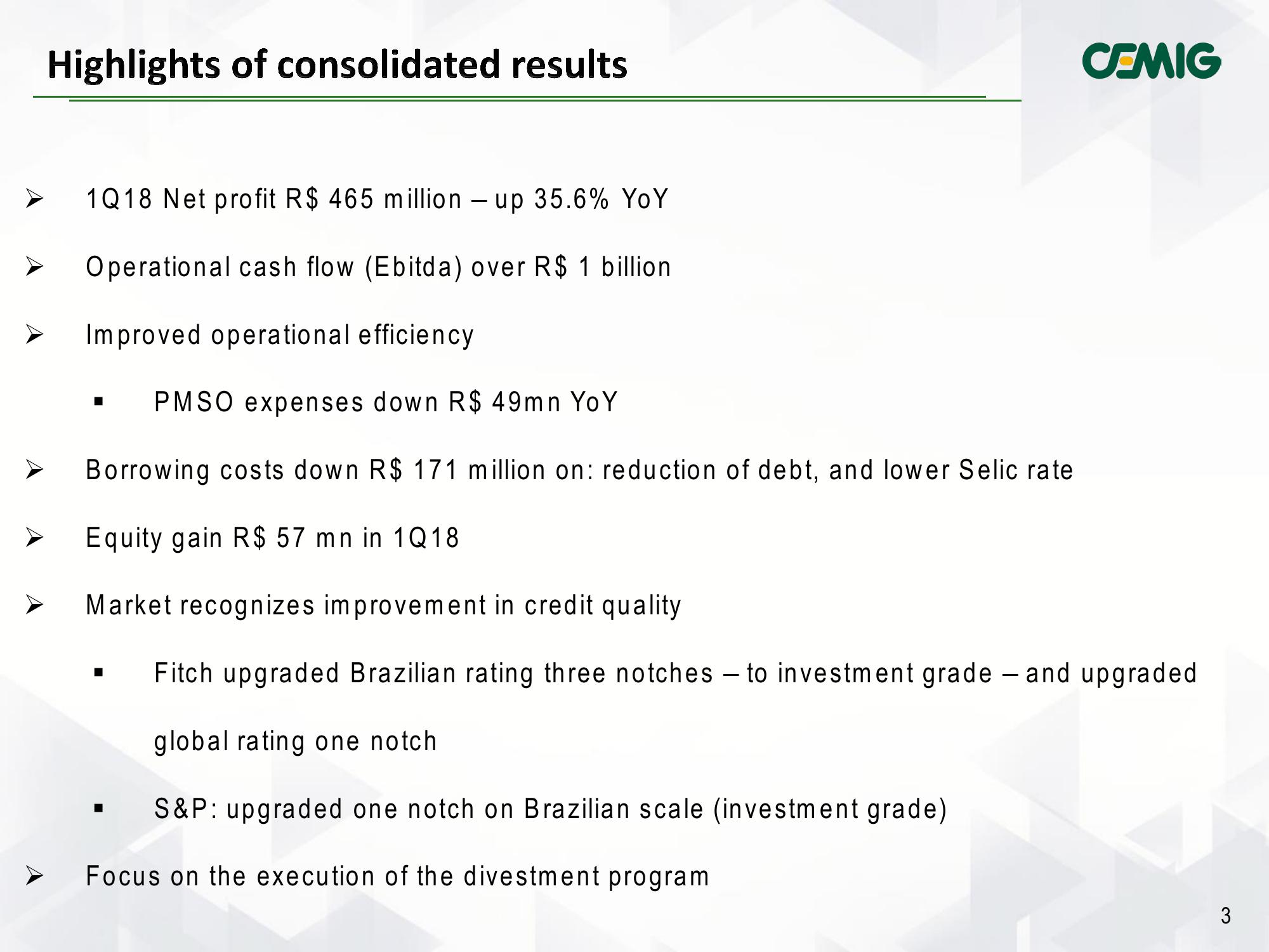 CEMIG Results 1Q2018 slide image #3