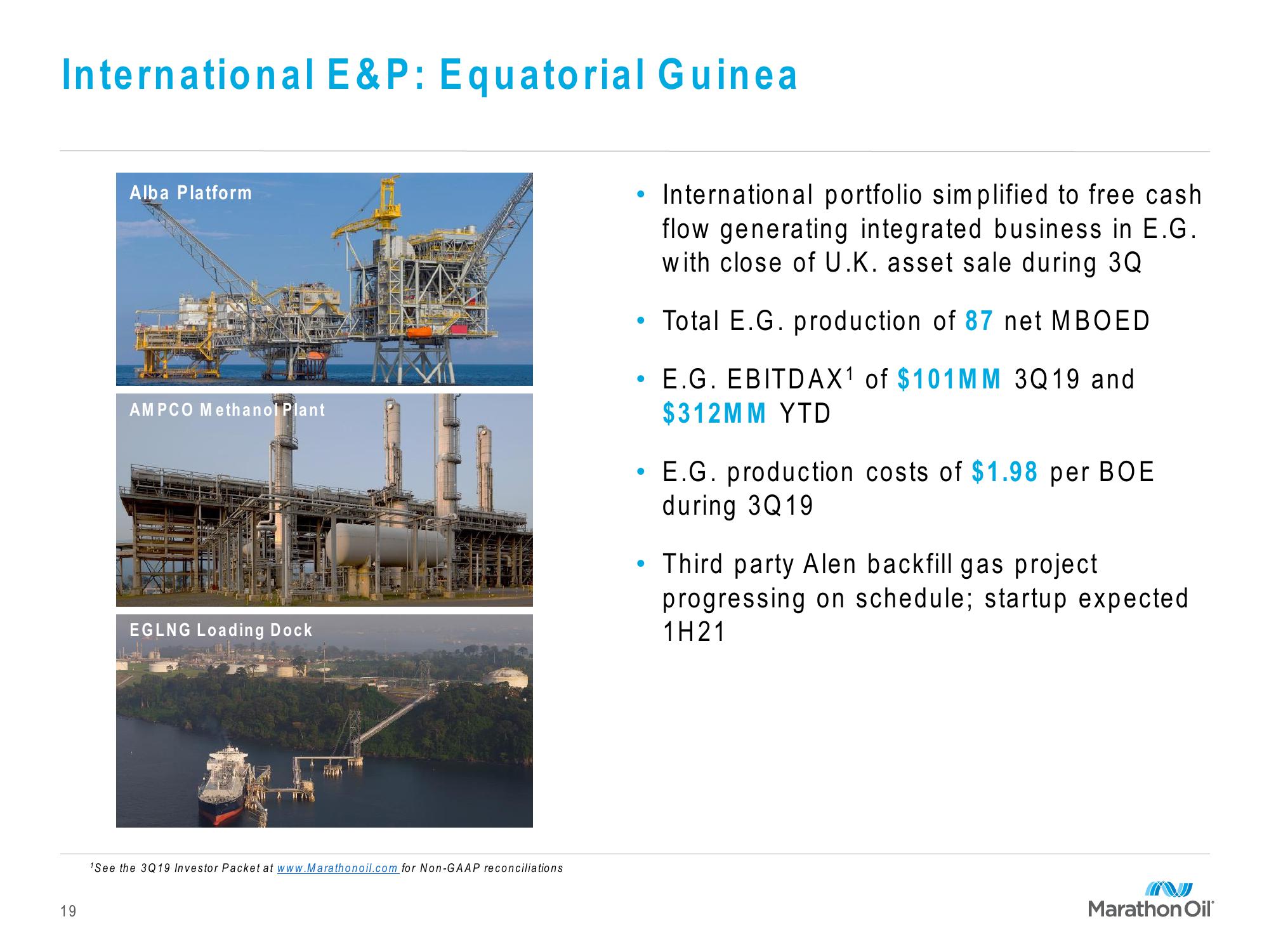 Marathon Oil Third Quarter 2019 Financial and Operational Review slide image #19