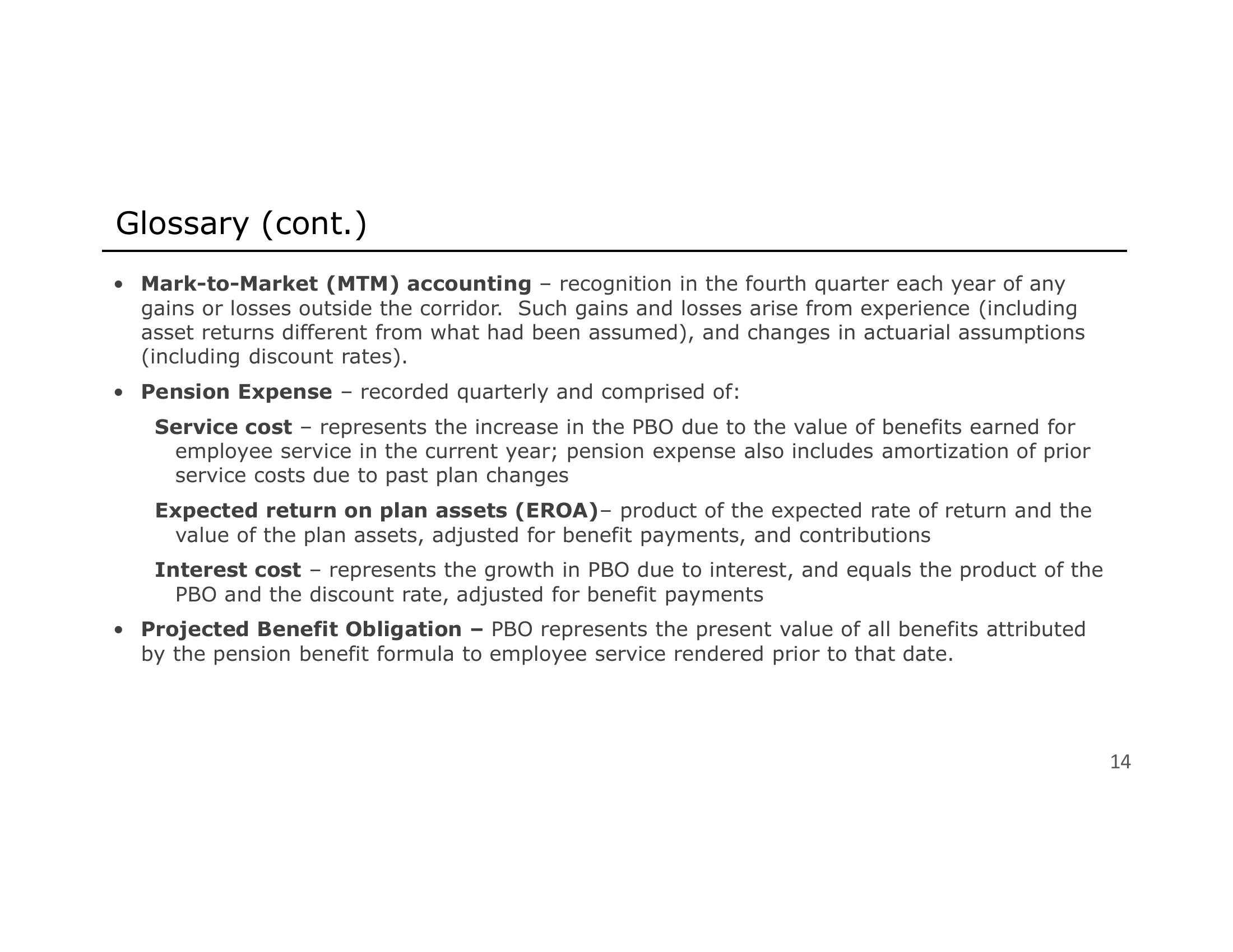 4Q19 Pension Mark To Market Charge Overview slide image #14