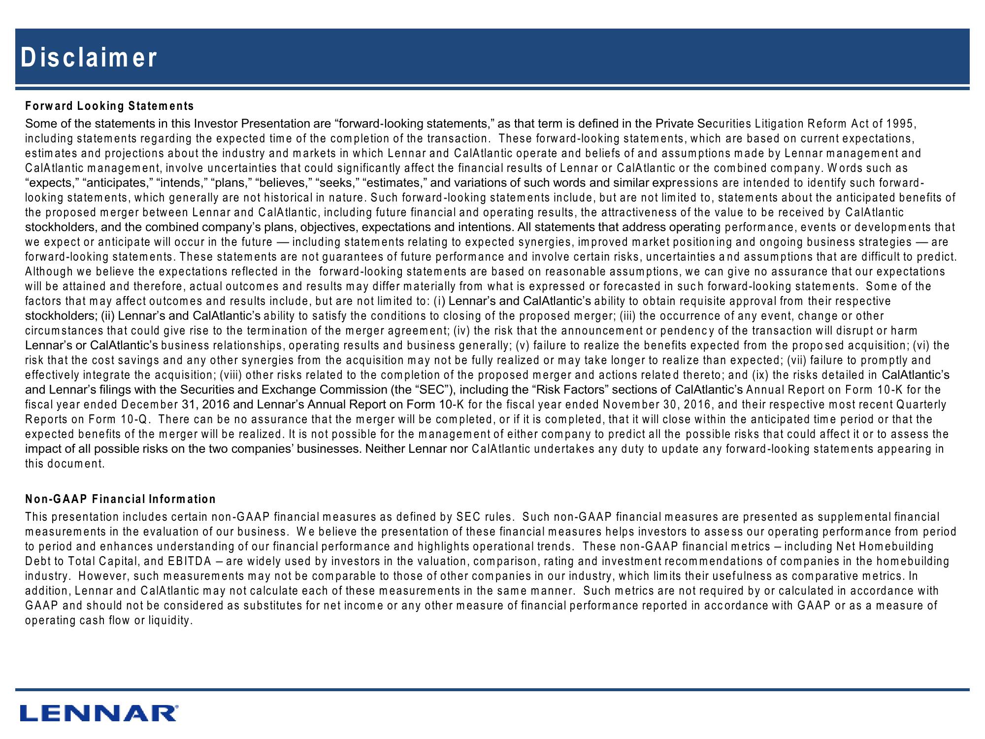 Lennar’s Strategic Business Combination With CalAtlantic slide image #2