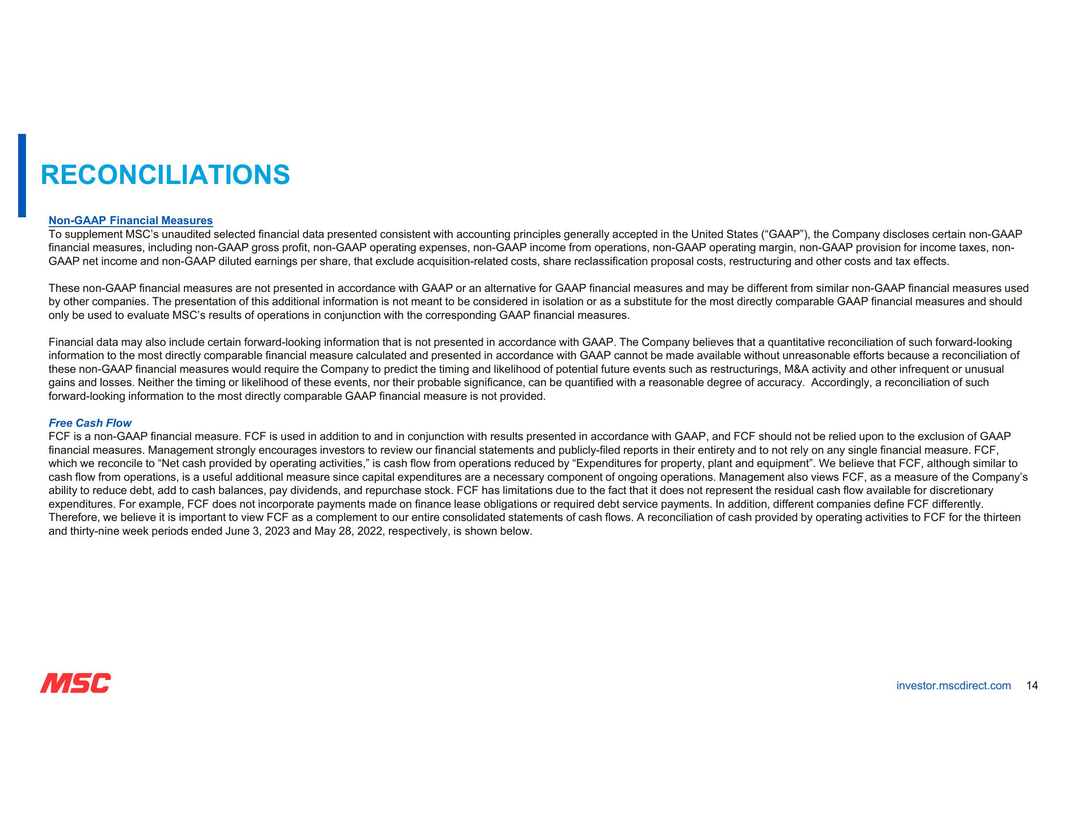 MSC Fiscal Third Quarter 2023 Earnings slide image #14