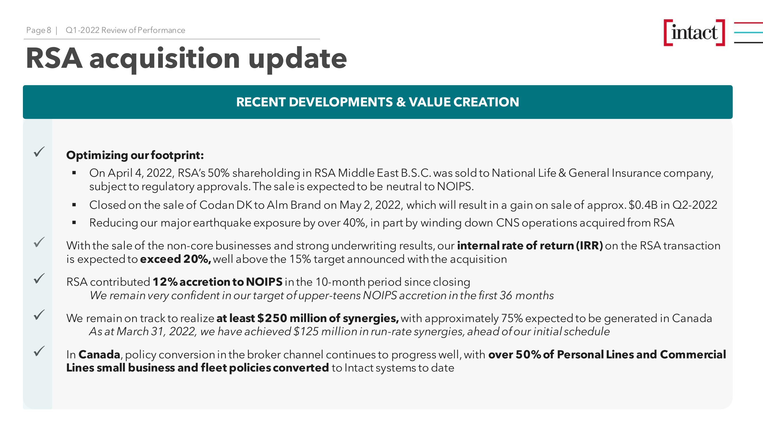 Intact Financial Corporation (TSX: IFC) Q1-2022 Review of Performance slide image #8