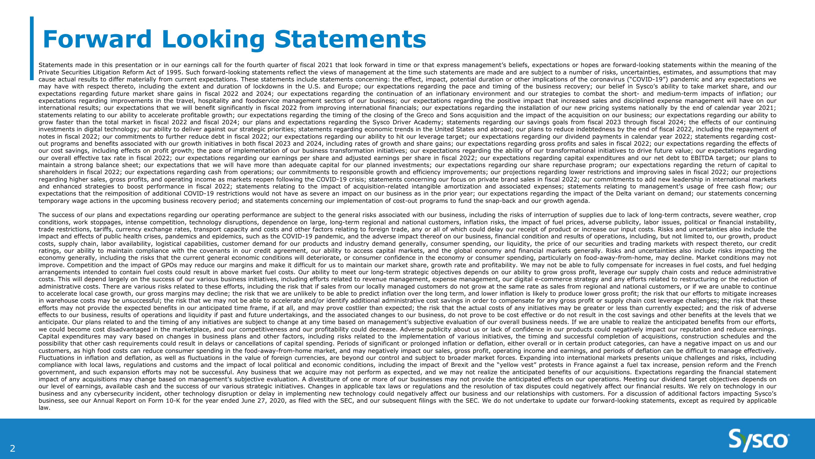 Sysco 4Q and Fy21 Earnings Results slide image #2