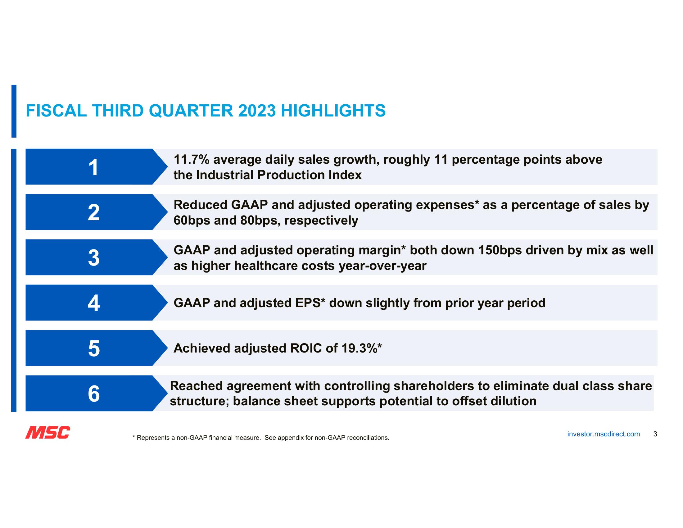 MSC Fiscal Third Quarter 2023 Earnings slide image #3