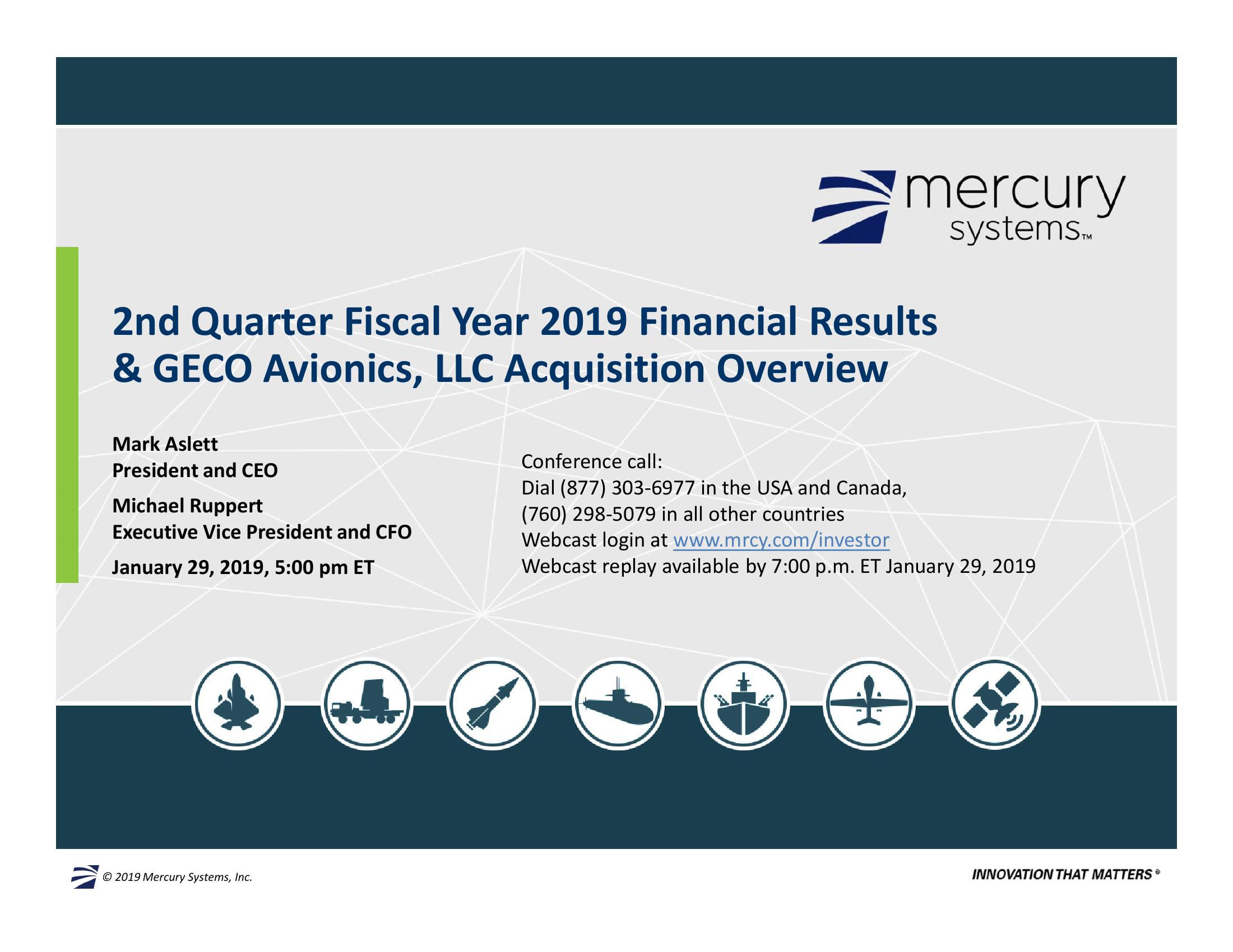 2nd Quarter Fiscal Year 2019 Financial Results & GECO Avionics, LLC Acquisition Overview image