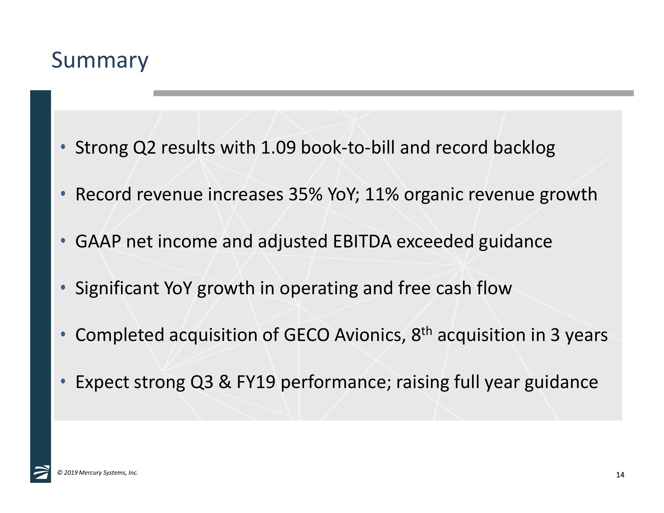 2nd Quarter Fiscal Year 2019 Financial Results & GECO Avionics, LLC Acquisition Overview slide image #14