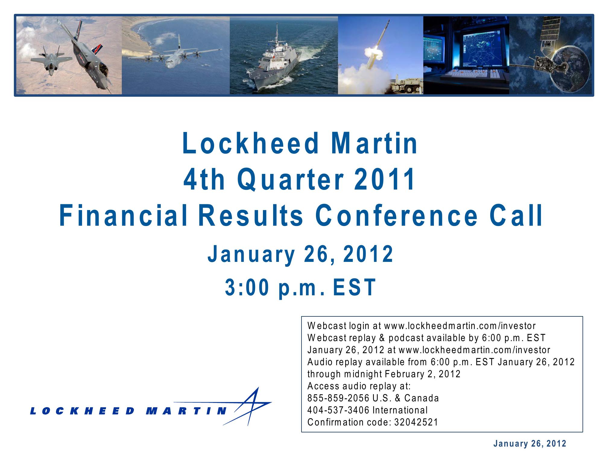 Lockheed Martin 4th Quarter 2011 Financial Results Conference Call image