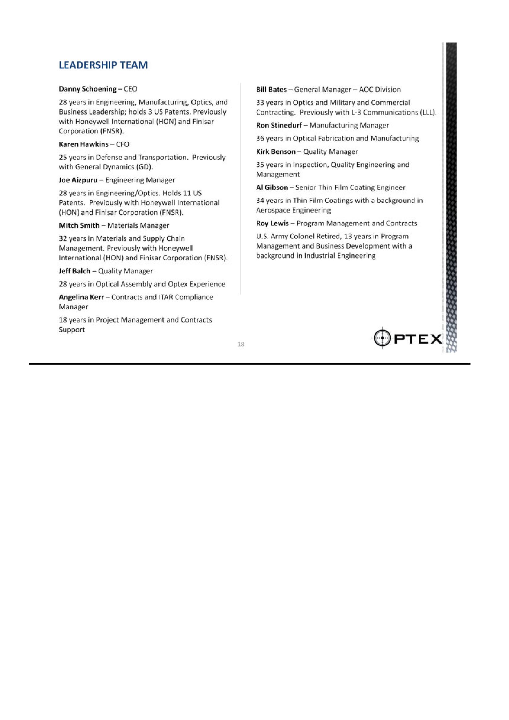 Optex Systems Holdings Investment Overview slide image #18