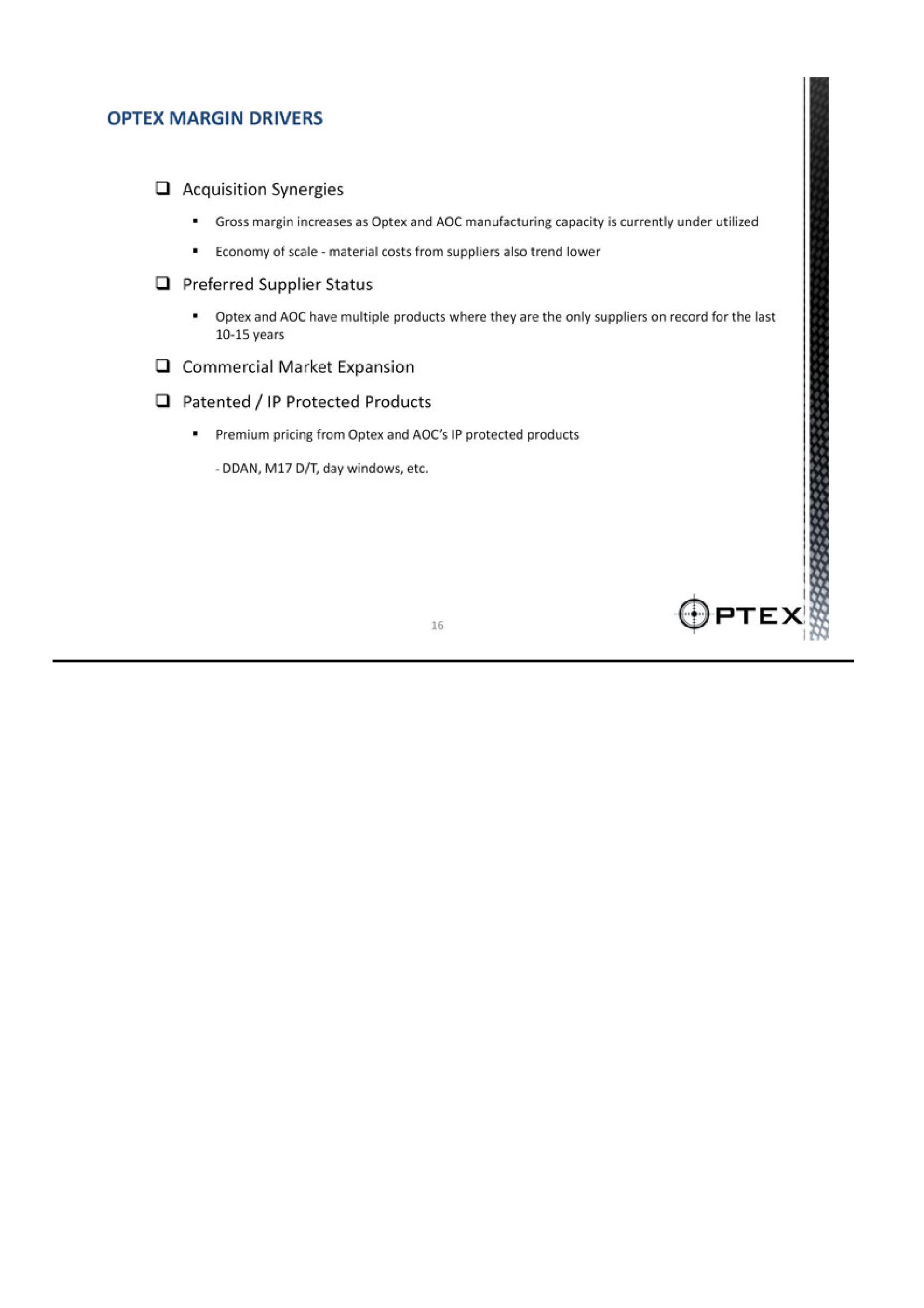 Optex Systems Holdings Investment Overview slide image #16