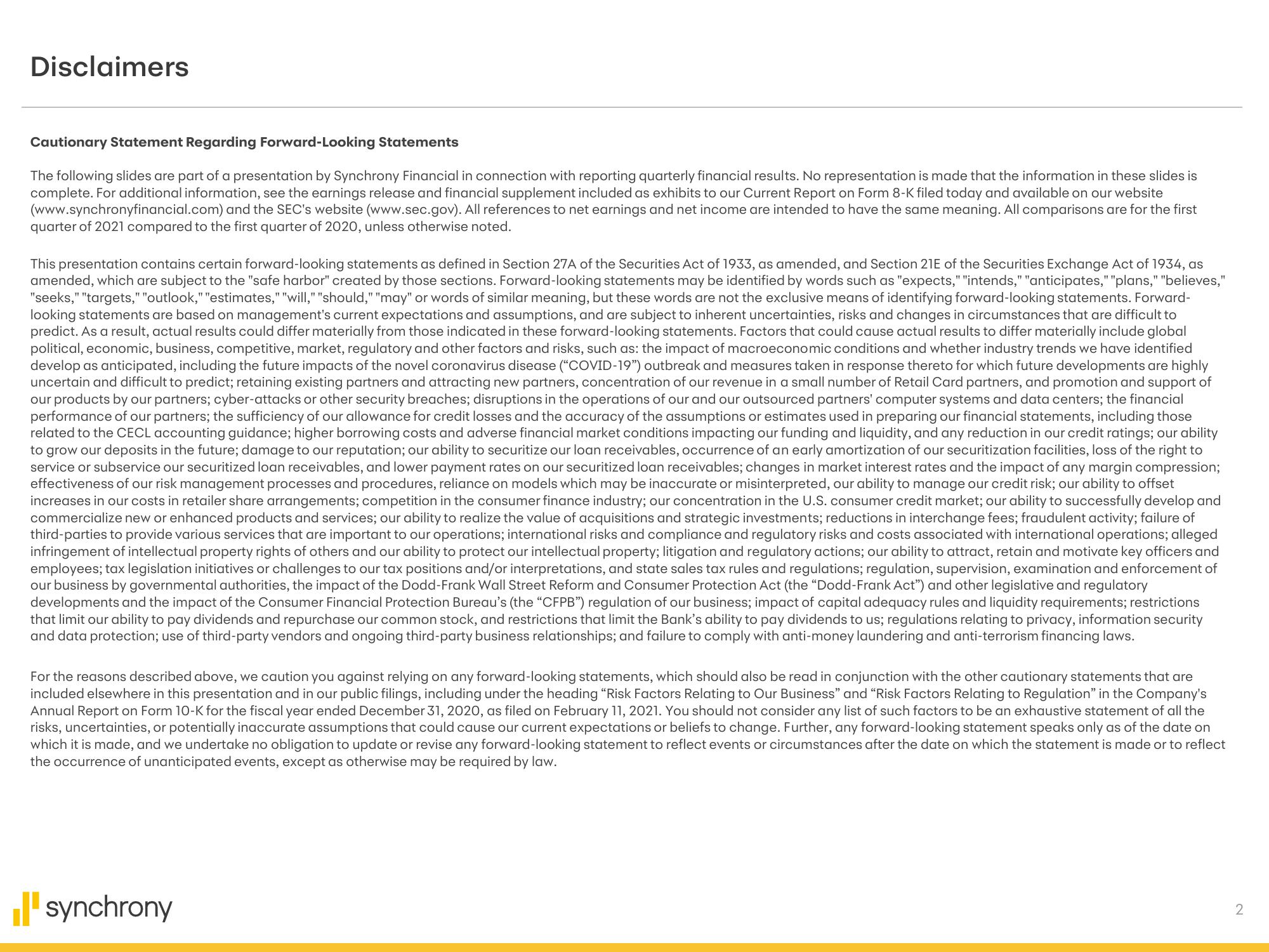 Synchrony Financial Results Presentation Deck slide image #2