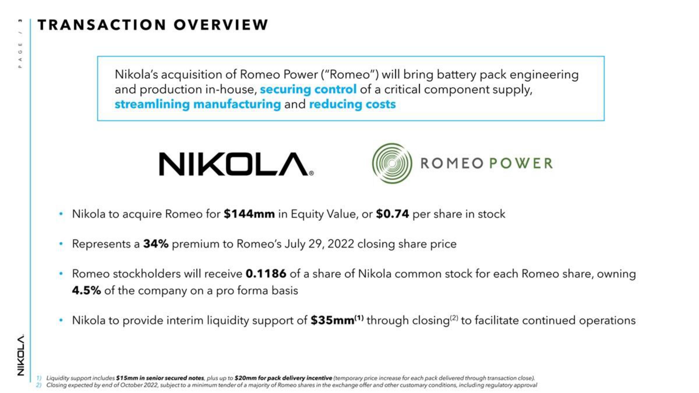 Nikola Mergers and Acquisitions Presentation Deck slide image #3