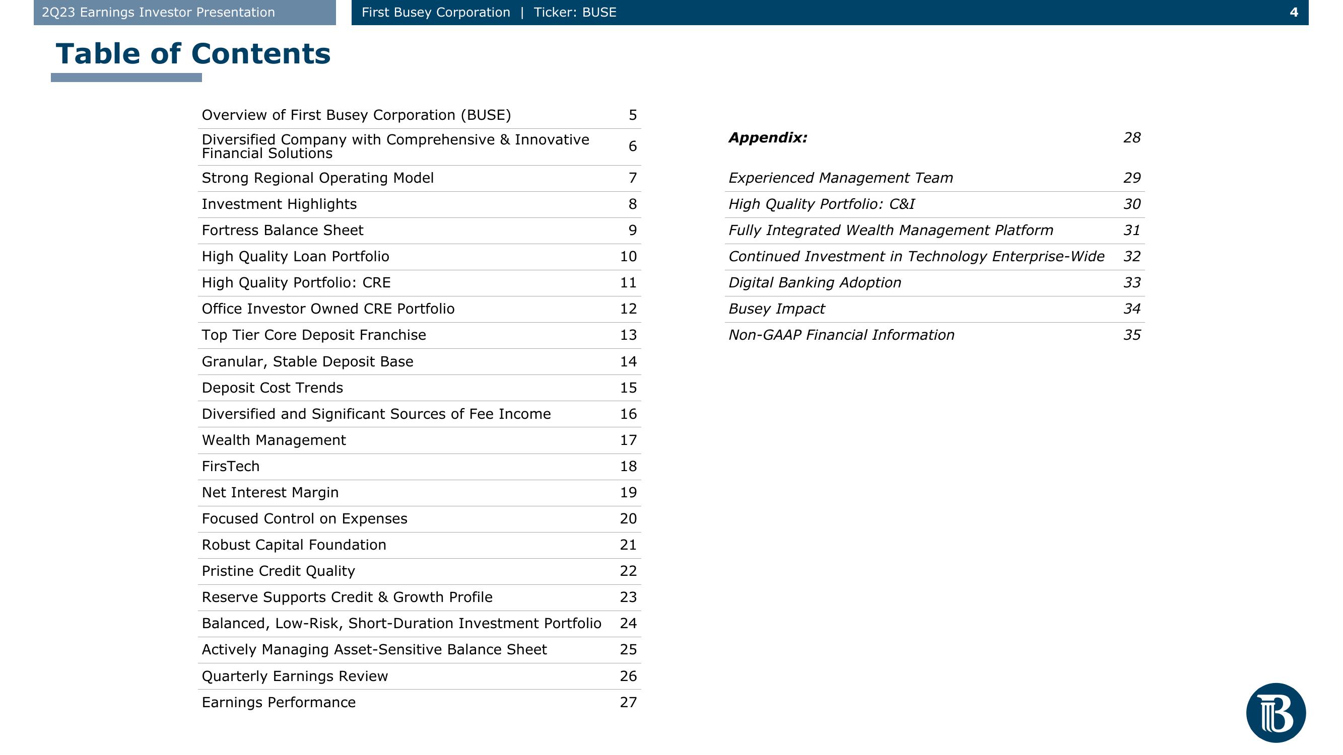 First Busey Results Presentation Deck slide image #4