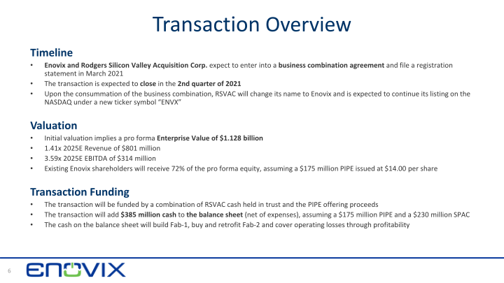 3D Silicon Lithium-ion Battery Enovix ‒ Rodgers SVAC Merger slide image