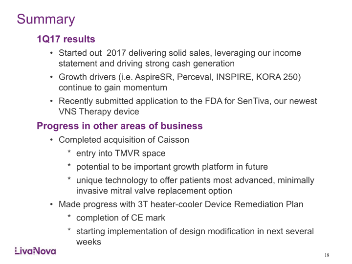 LivaNova First-Quarter 2017 Earnings Performance slide image #19