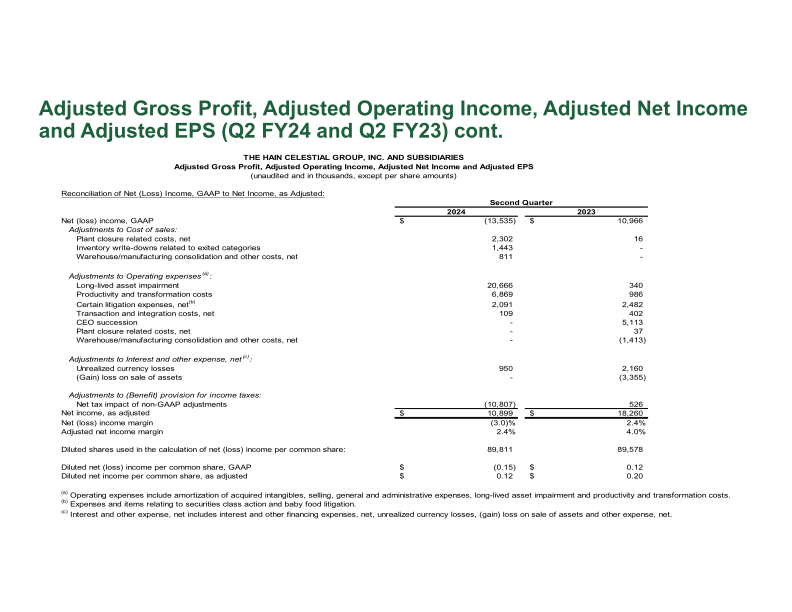 Hain Celestial Second Quarter Fiscal Year 2024 Financial Results slide image #24