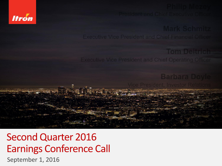 Second Quarter 2016 Earnings Conference Call image