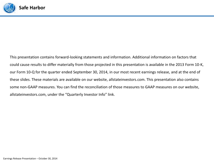 Third Quarter 2014 Earnings Presentation slide image #3