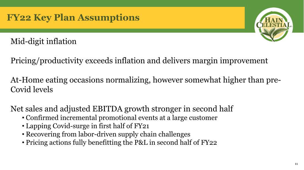 Hain Celestial Fourth Quarter Fiscal Year 2021 Earnings Call slide image #13