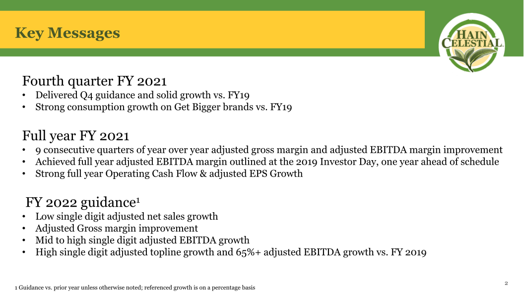 Hain Celestial Fourth Quarter Fiscal Year 2021 Earnings Call slide image #4