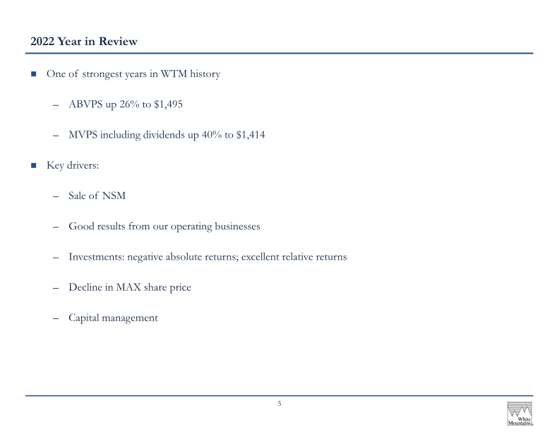 White Mountains Insurance Group Ltd 2023 Annual Investor Presentation slide image #7