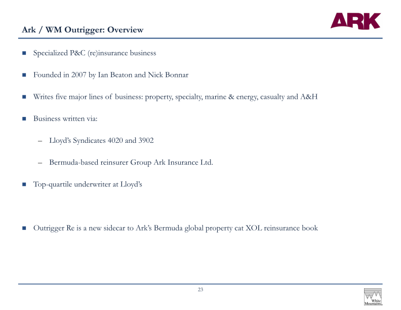 White Mountains Insurance Group Ltd 2023 Annual Investor Presentation slide image #25