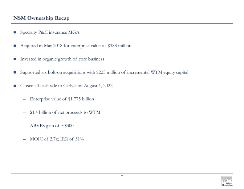 White Mountains Insurance Group Ltd 2023 Annual Investor Presentation slide image #9