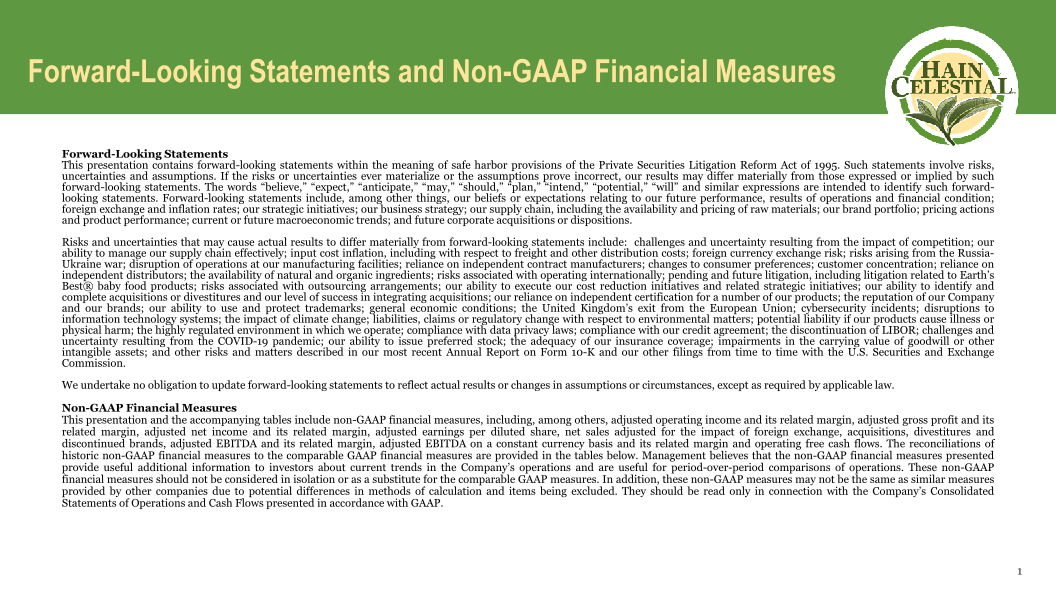 Hain Celestial Second Quarter Fiscal Year 2023 Financial Results slide image #3