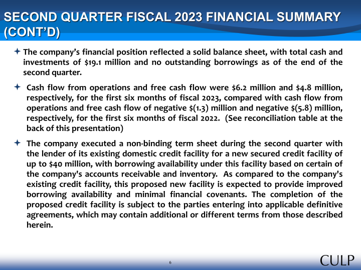 Second Quarter Fiscal 2023 Summary Financial Information slide image #7