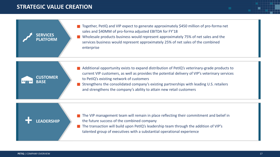 PetIQ to Acquire VIP PetCare Preliminary Unaudited 2017 Financial Outlook ICR Conference slide image #18