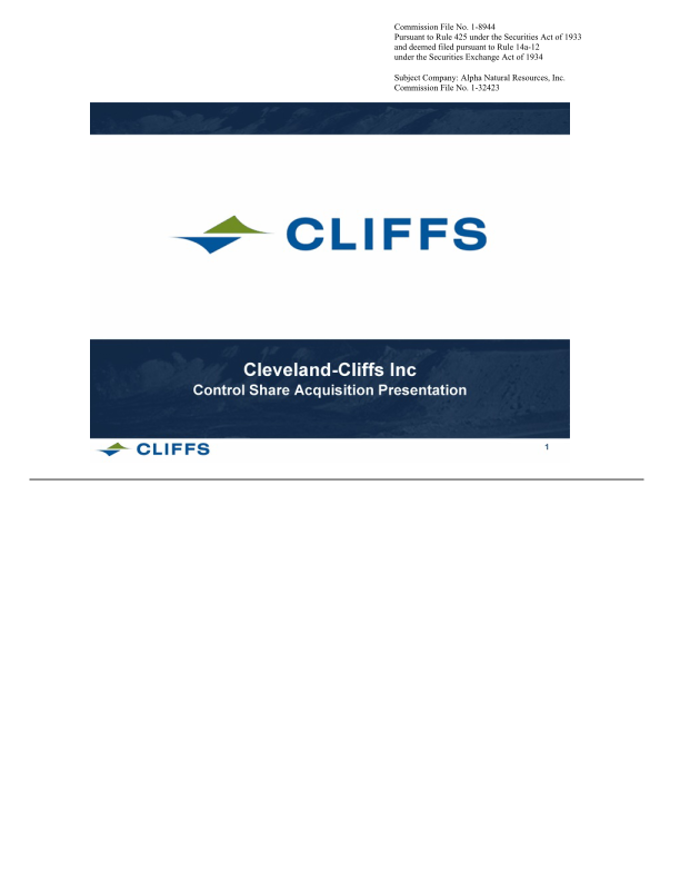 Cleveland- Cliffs Inc Control Share Acquisition Presentation image