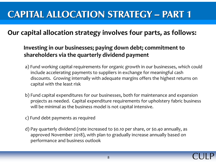 Culp, Inc. Investor Information slide image #9