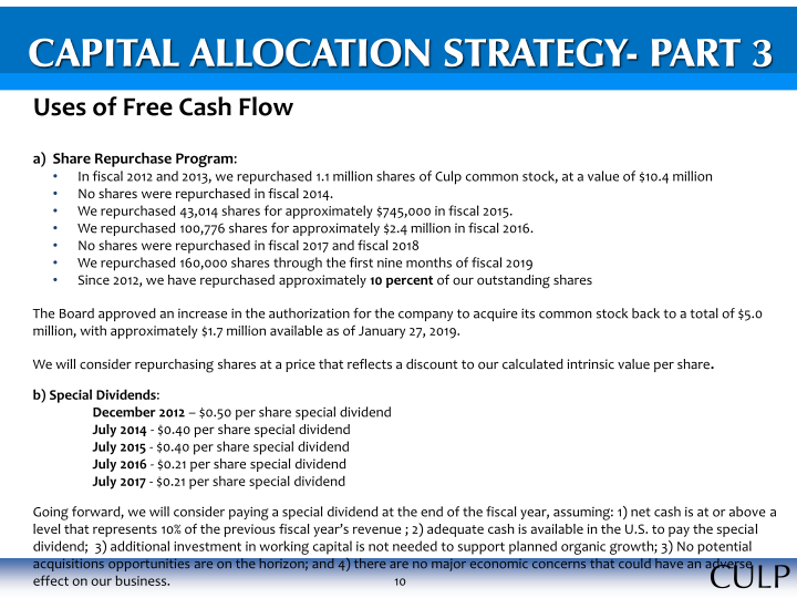 Culp, Inc. Investor Information slide image #11