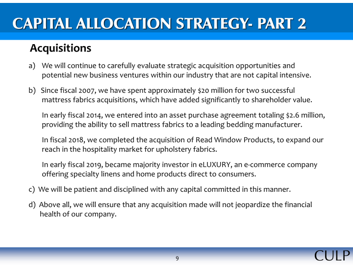 Culp, Inc. Investor Information slide image #10