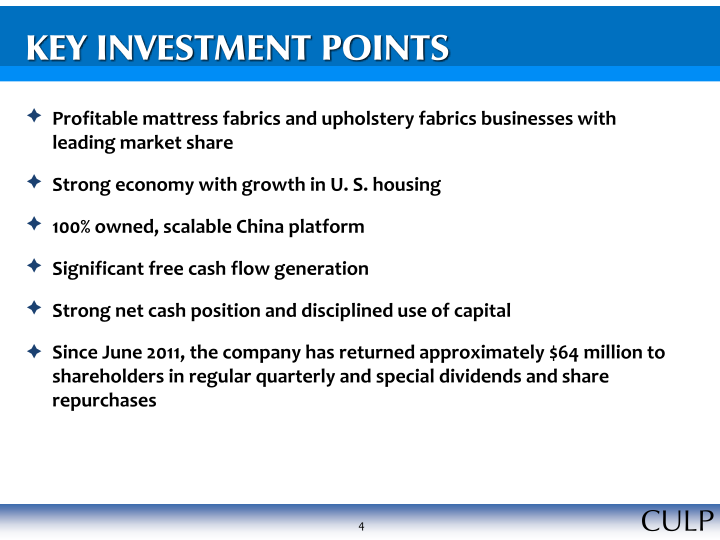 Culp, Inc. Investor Information slide image #5