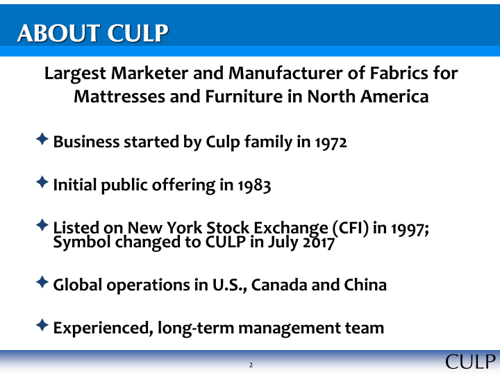 Culp, Inc. Investor Information slide image #3