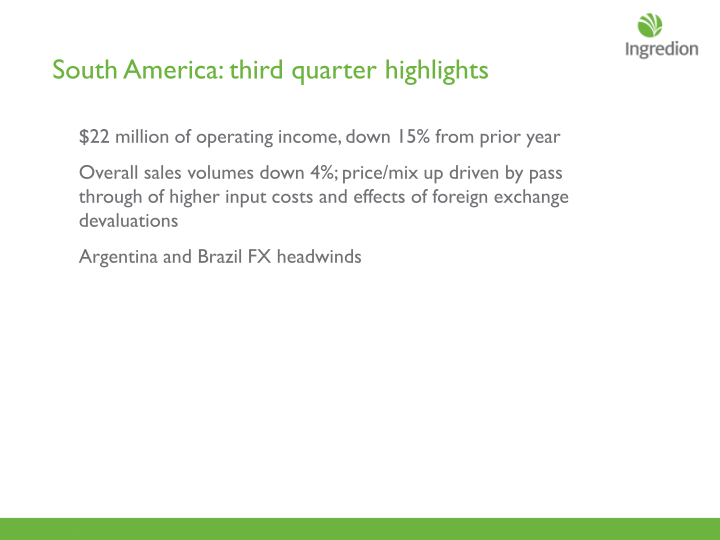 Ingredion Third Quarter 2018 Earnings Call slide image #6