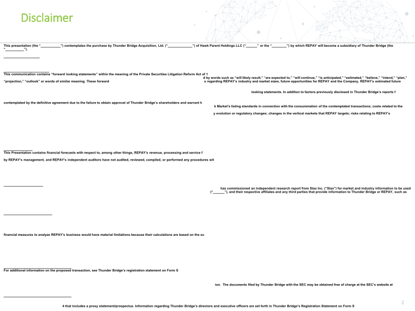 Overview of Repay Business Combination with Thunder Bridge Acquisition Ltd slide image #3