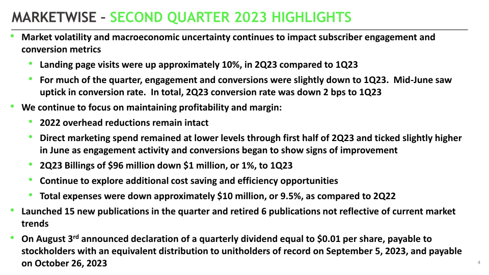 MarketWise Second Quarter 2023 Earnings Supplemental Presentation slide image #5