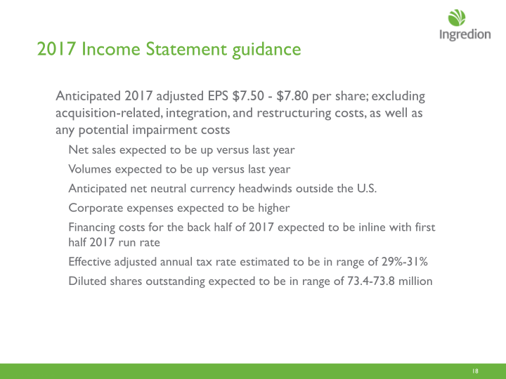 Ingredion  Second Quarter 2017 Earnings Call slide image #19