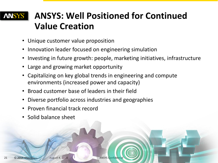 Ansys Q2 2014 Investor Presentation slide image #22