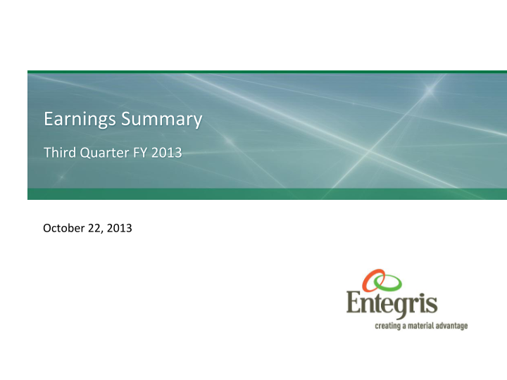 Earnings Summary Third Quarter Fy 2013 image