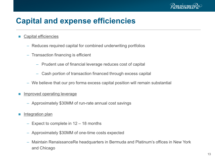 Renaissance Re Agreed Acquisition of Platinum Underwriters Investor Presentation slide image #14