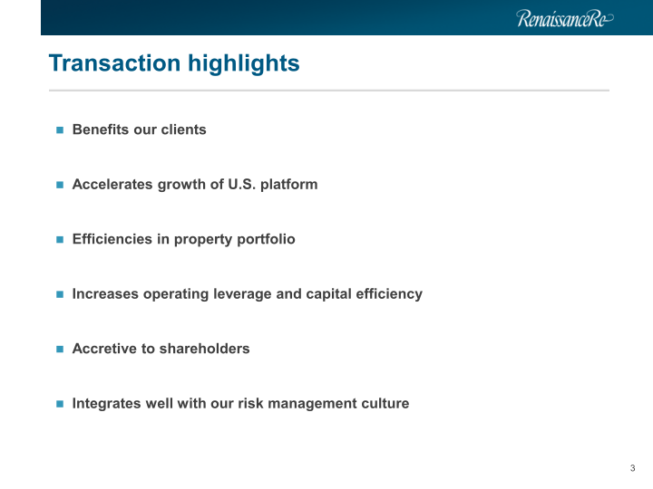 Renaissance Re Agreed Acquisition of Platinum Underwriters Investor Presentation slide image #4