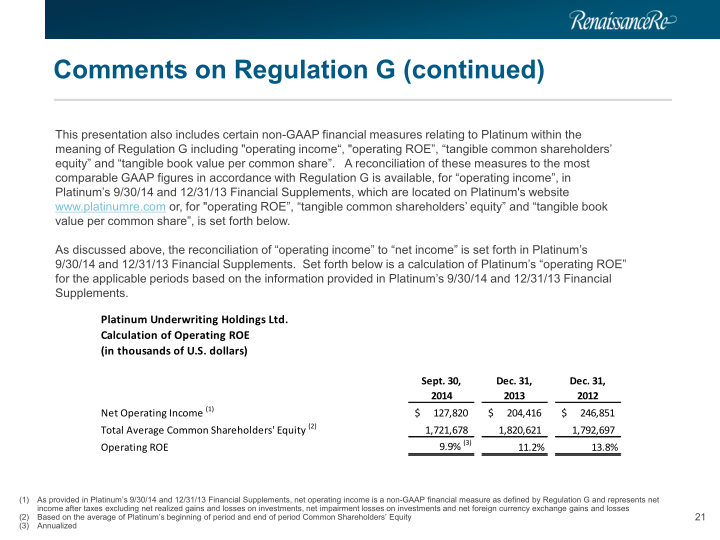 Renaissance Re Agreed Acquisition of Platinum Underwriters Investor Presentation slide image #22