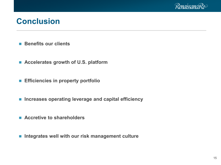 Renaissance Re Agreed Acquisition of Platinum Underwriters Investor Presentation slide image #16